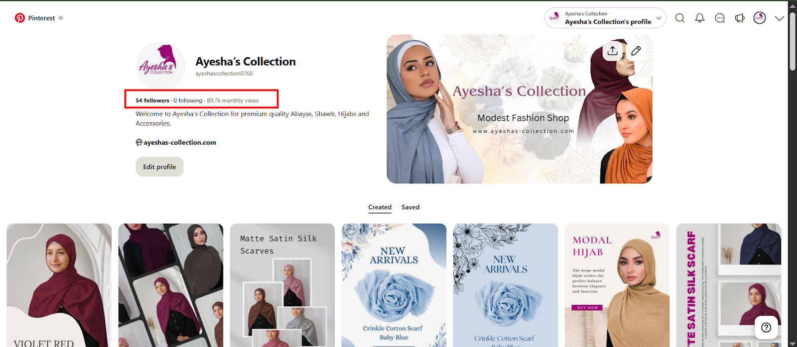 Image of Pinterest Profile Screenshot